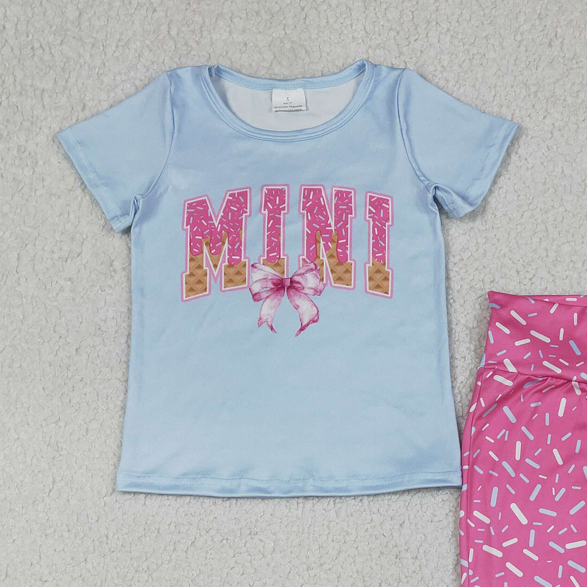 Baby Girls Sprinkle Drip Mini Bow Top with Bell Bottom Pants Outfit Set Cute Baby Clothing Set