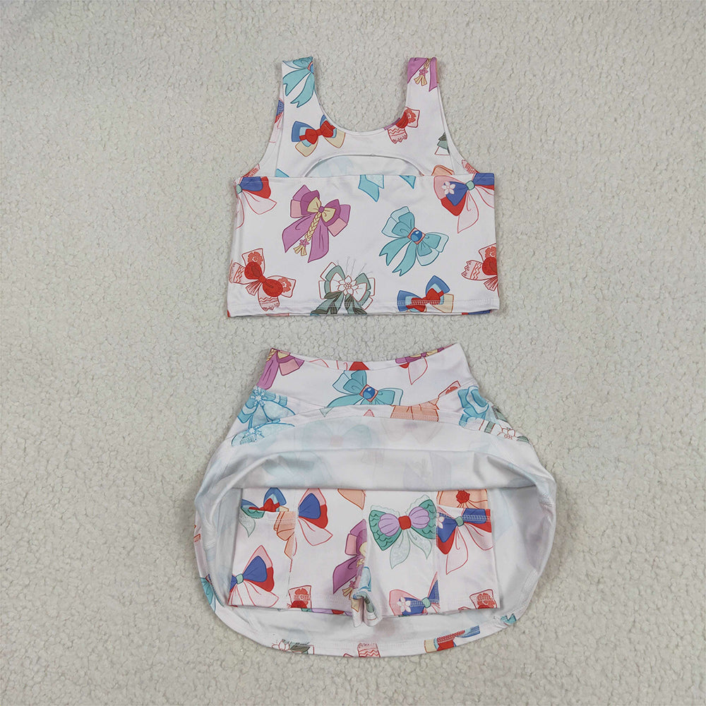 GSD2046 Baby Girls Colorful Hero Bows Athletic Active Wear Top Shorts Skirts Clothes Sets D 5.8