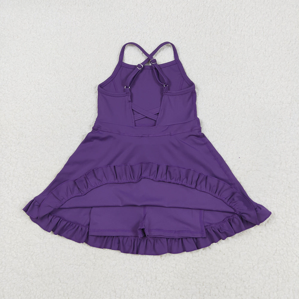 S0554 Baby Girls Purple Athletic Active Wear Knee Length Yoga Dresses D 5.24