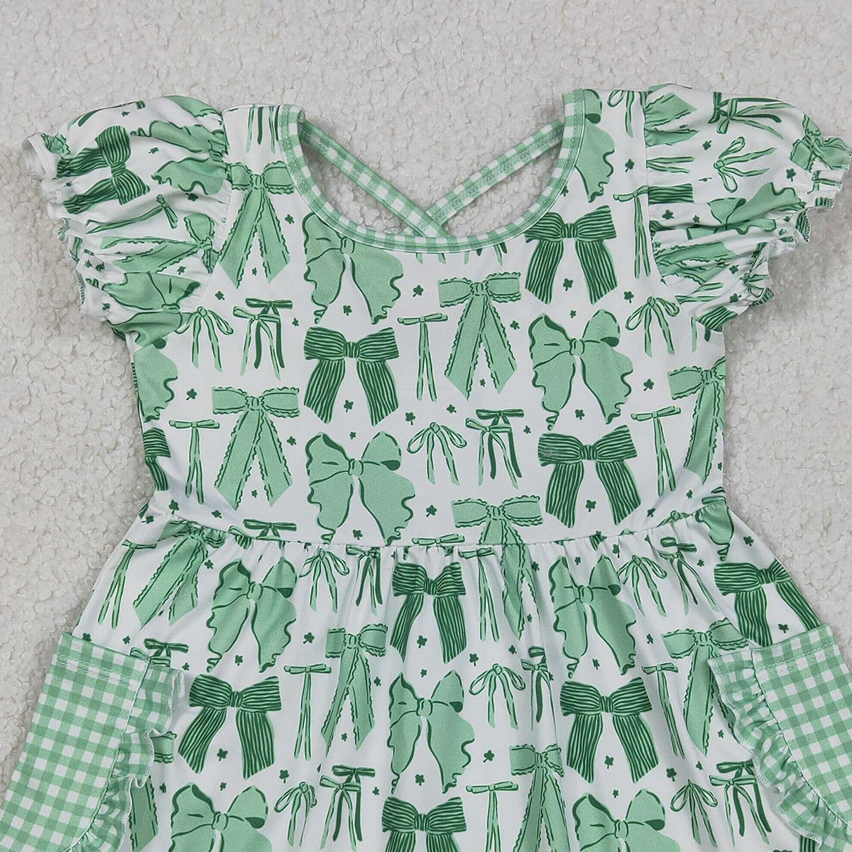 Baby Girls Knee-Length Dress with Green Clovers Bows St. Patrick Pockets - Cute Festive Outfit for Little Ones