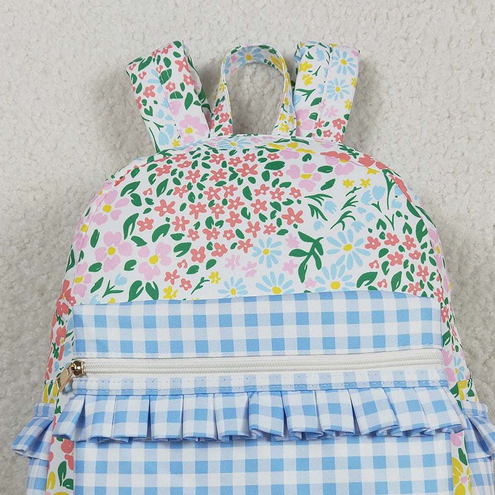 BA0097 Flower pink lace light blue plaid backpack D 8.2