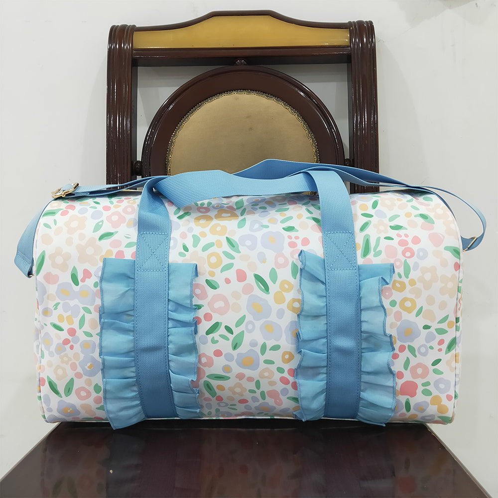 BA0292 Blue Ruffle Colorful Leopard Print Gym Duffle Bags D 4.19