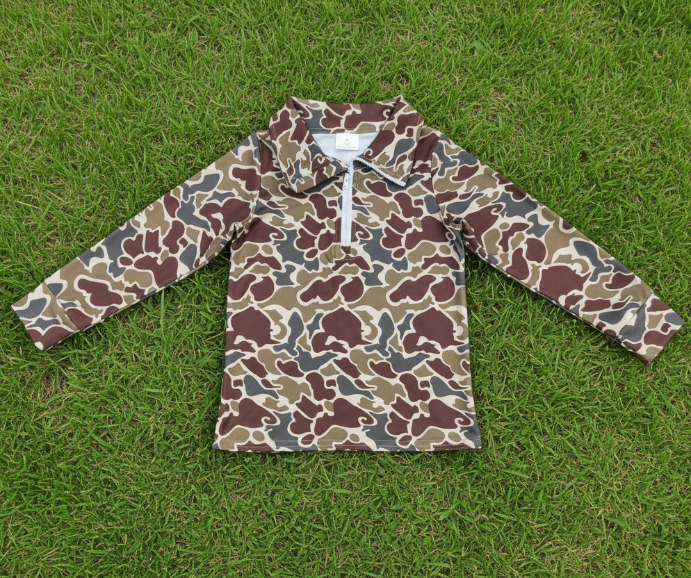 long sleeve camo zip up pullover baby boy top