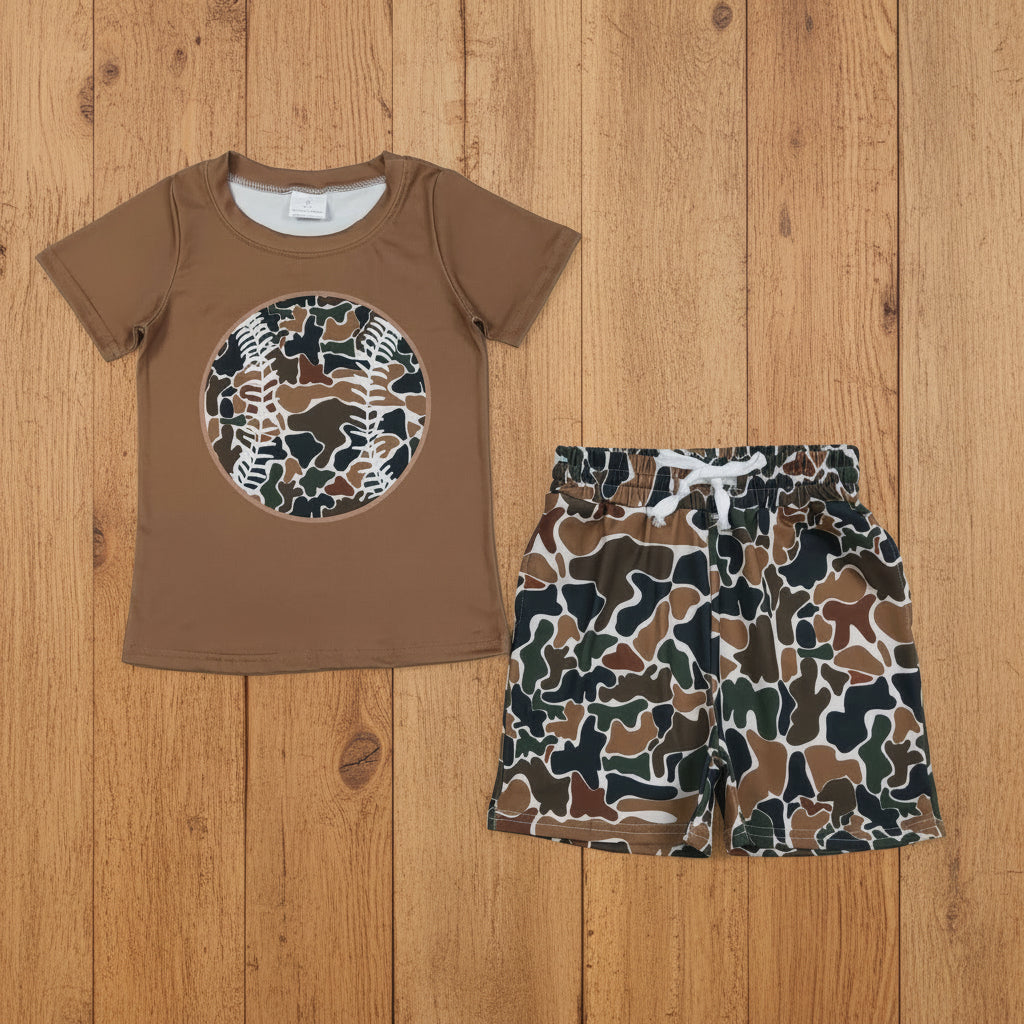 camo baseball boy shorts set