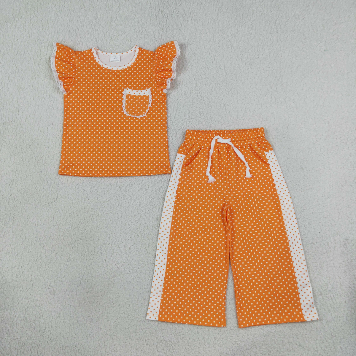 orange white polk dots pants set