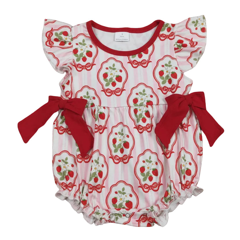 strawberry bow bubble baby romper