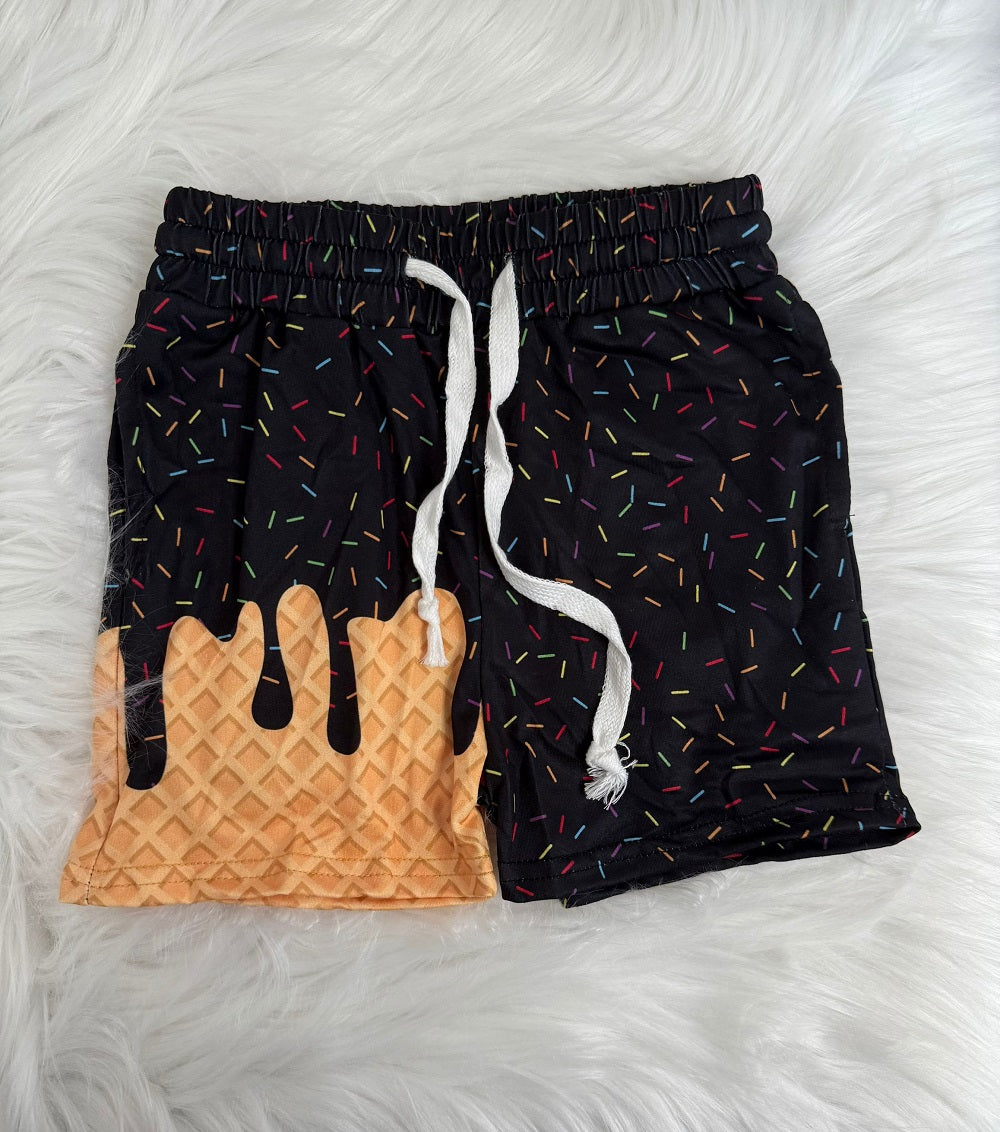 SS0624 Baby Girls Black Ice Cream Drip Summer Shorts Bottoms D 816