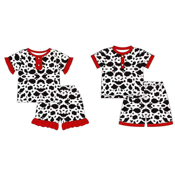 presale GSSO1154 Cow pattern red lace short-sleeved shorts pajama set