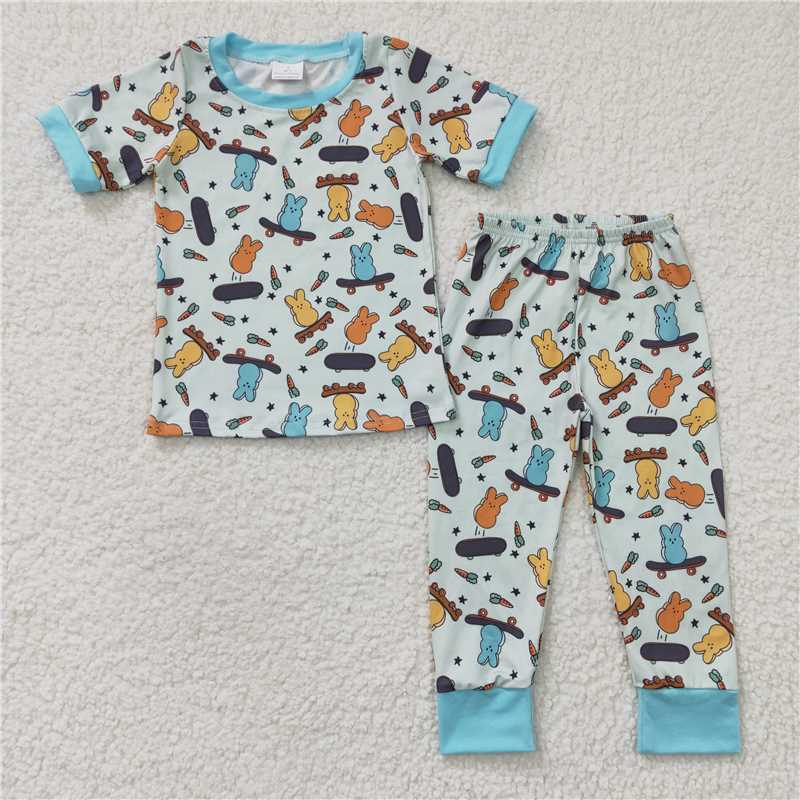 Sibling Baby Boys Rabbit Easter Shirts Pajamas sets