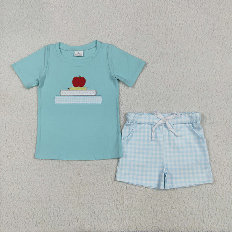 Match Embroidery Baby Girls Boys Apple Back To School Books Outfits Sets D 6.13