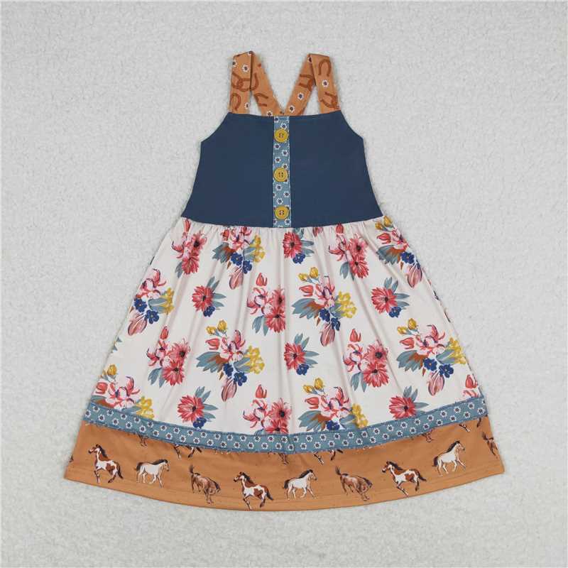 Match Baby Girls Western Horse Flowers Sibling Sister Rompers Dresses