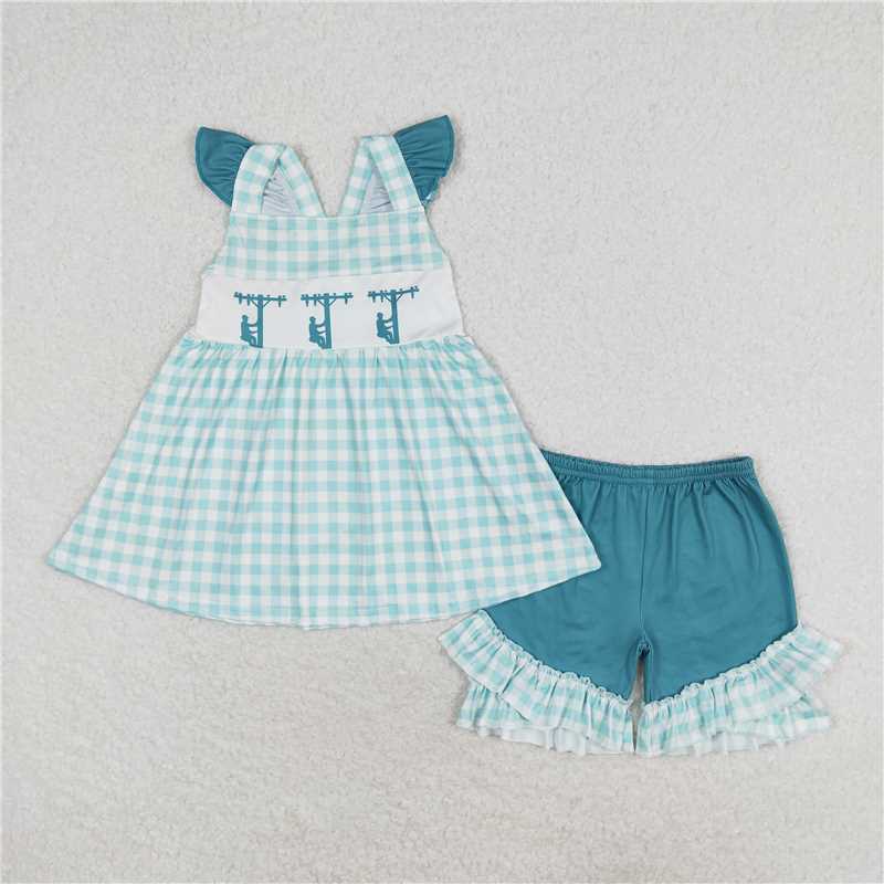 Match Baby Girls Boys Sibling Line Workers Summer Rompers Clothes Sets