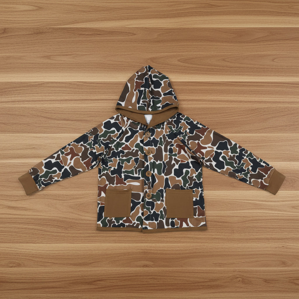 camouflage button down coat