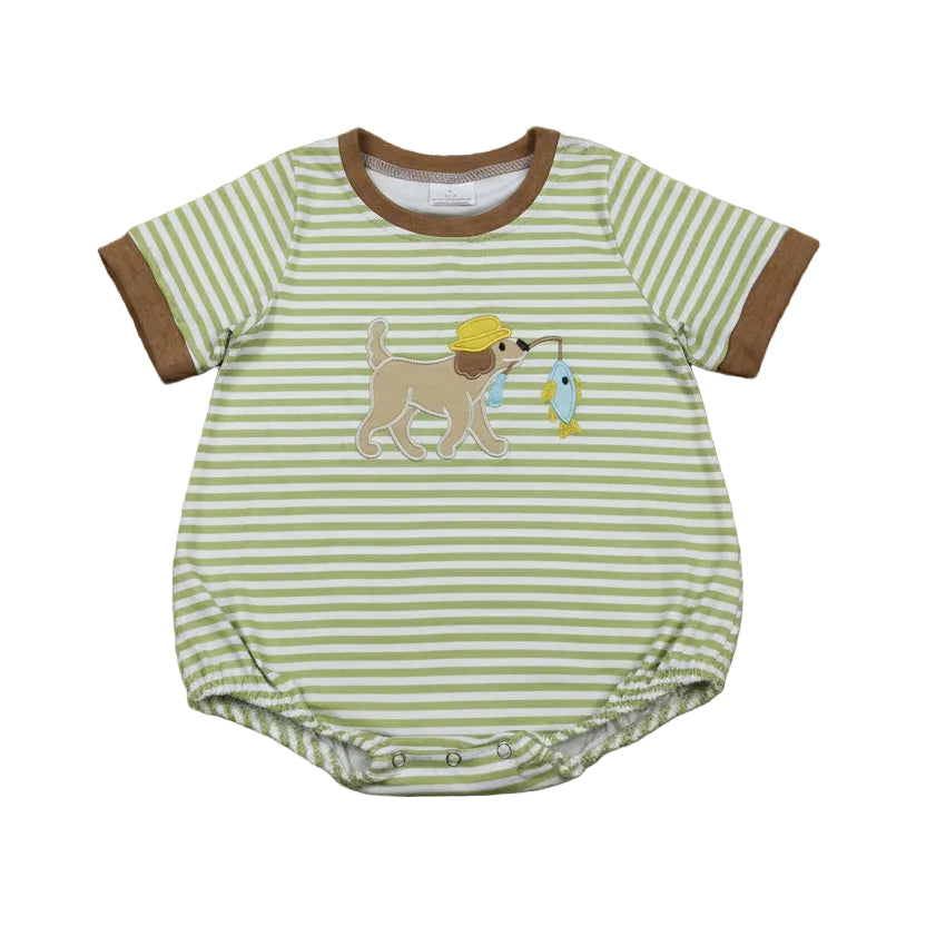 stripes dog fishing embroidery boy bubble