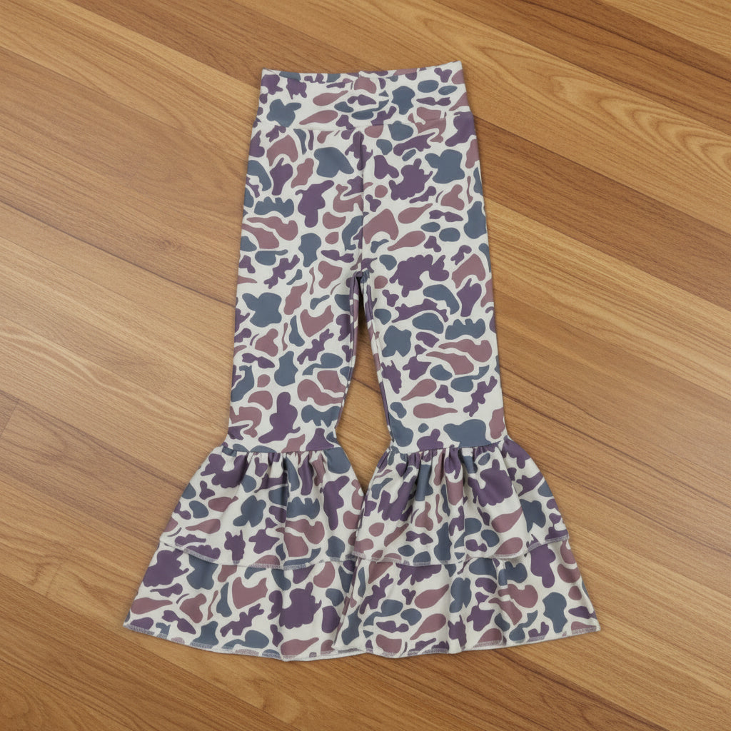 ruffle athletic camo bell bottom pants