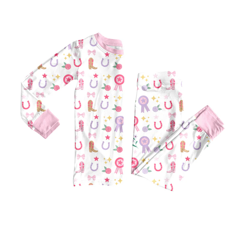 Custom Baby Girls Western Rodeo Stars Bows Top Pants Lounge Wear Pajamas Sets D 8.13