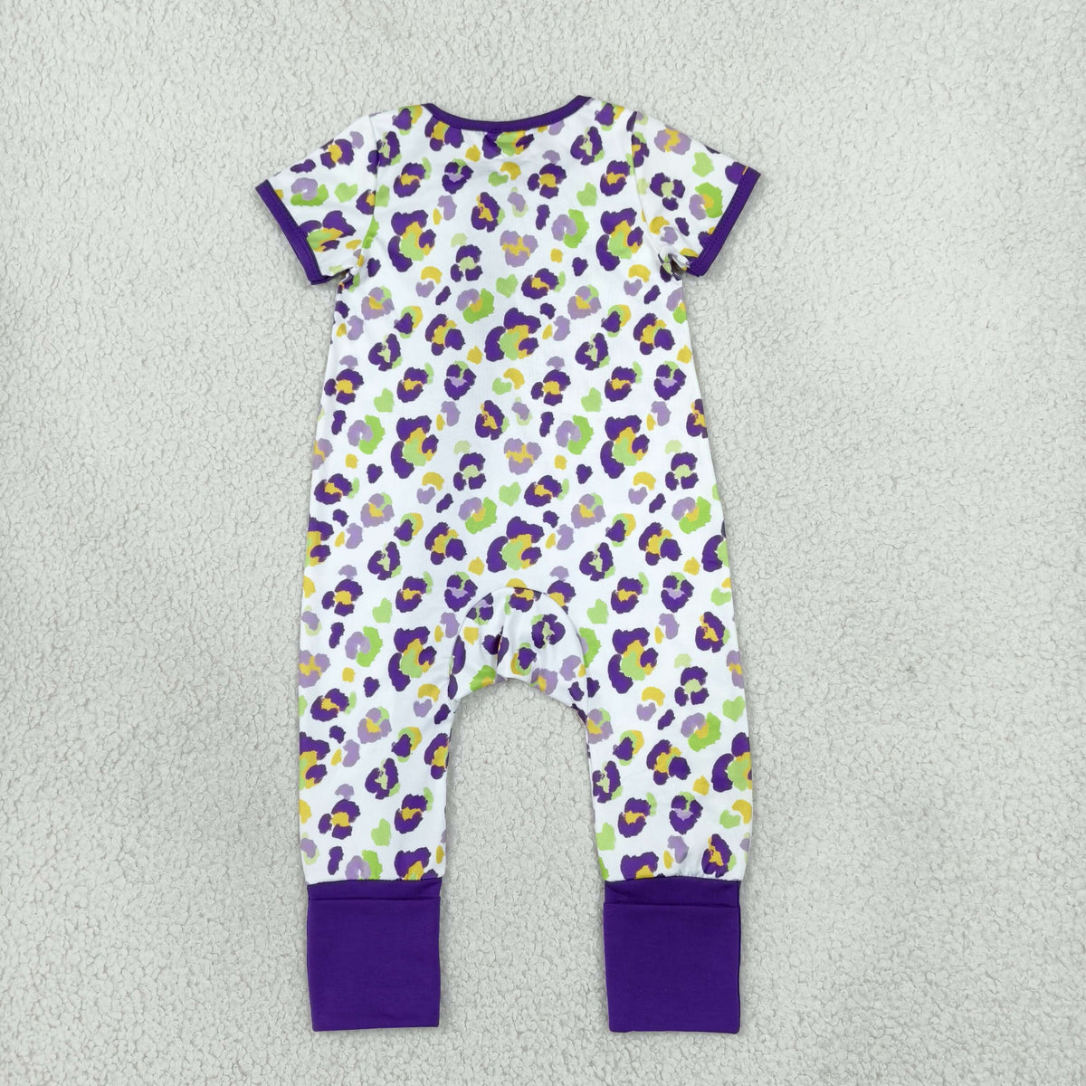 mardi gras purple green yellow leopard zip sleeper