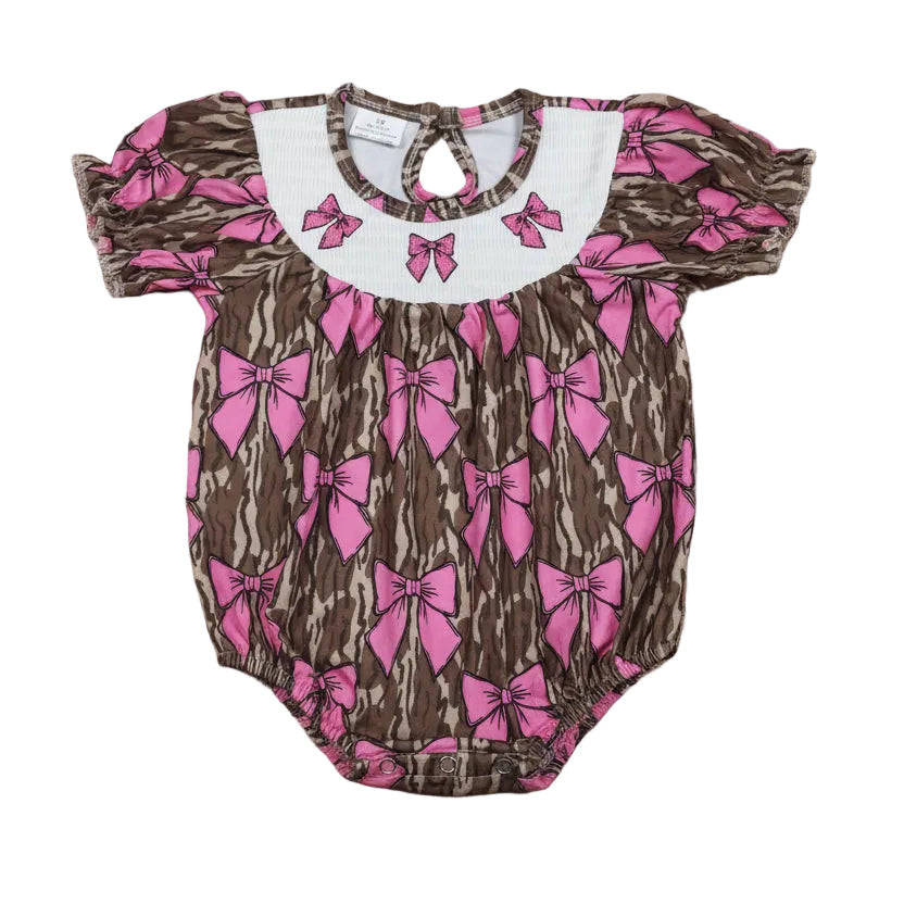 pink bow camo embroidery smocked bubble