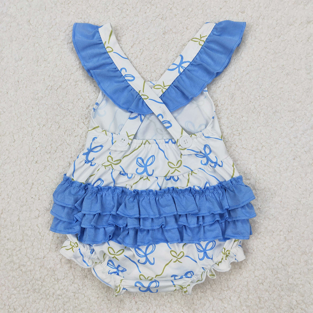 Match Baby Girls Blue Bows Rompers Outfits Sets D 3.21