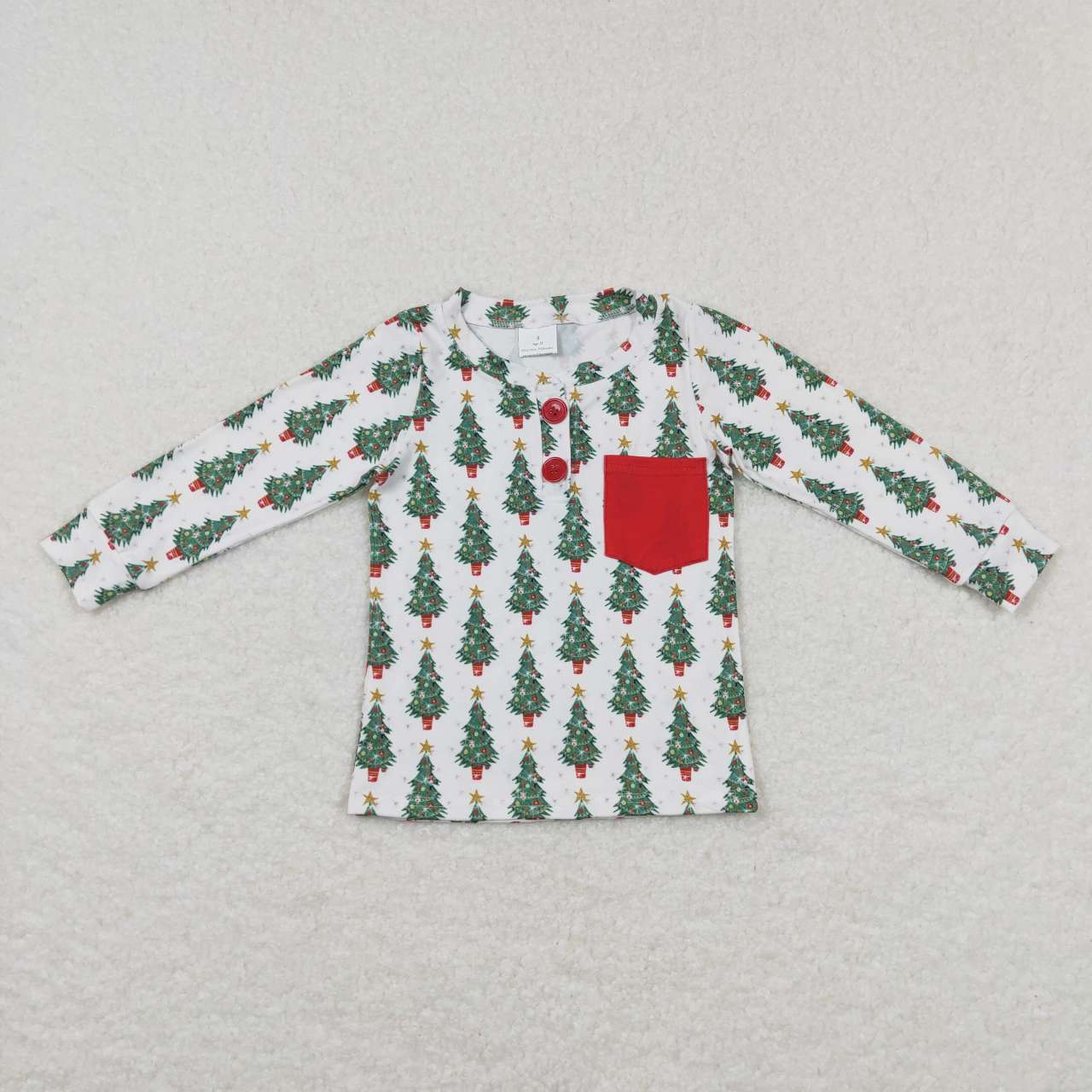 BT0326 Star Christmas Tree Pocket White Long Sleeve Top