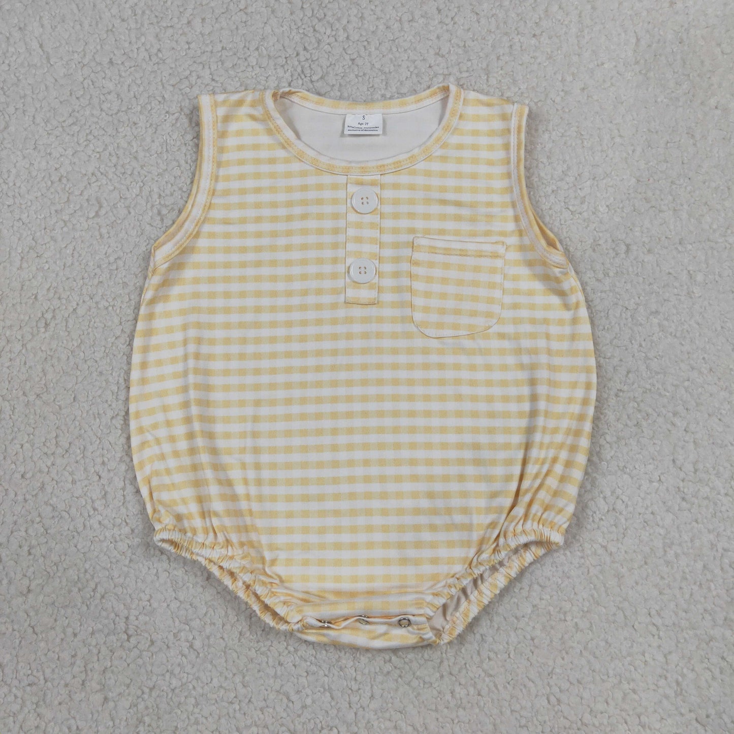 SR4236 sleeveless gingham bubble romper with pocket baby boy clothes