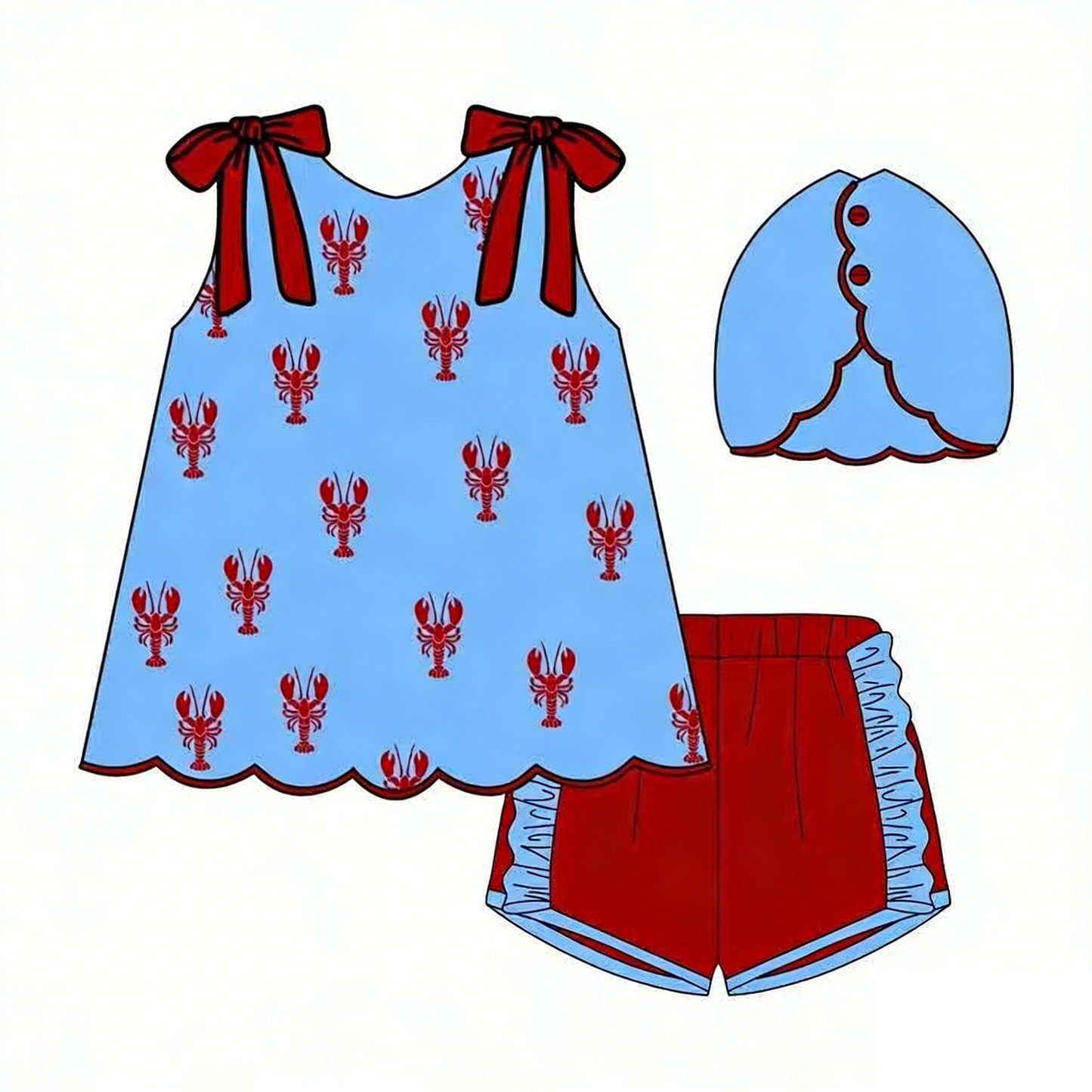 Pre order lobster crawfish shorts set
