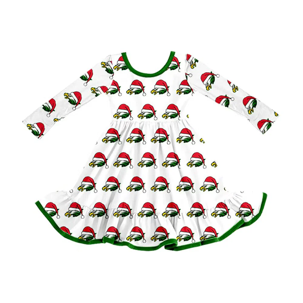 Custom Baby Girls Eagle Team Christmas Ruffle Knee Length Dresses D 8.13