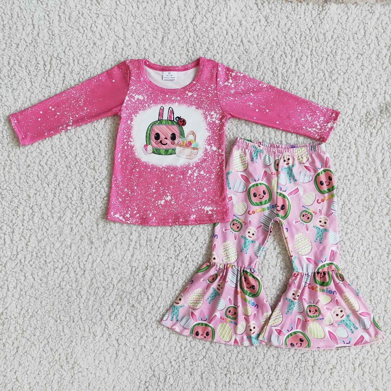 6 A15-19 Easter Cartoon Girls Long Sleeve Pants Suit