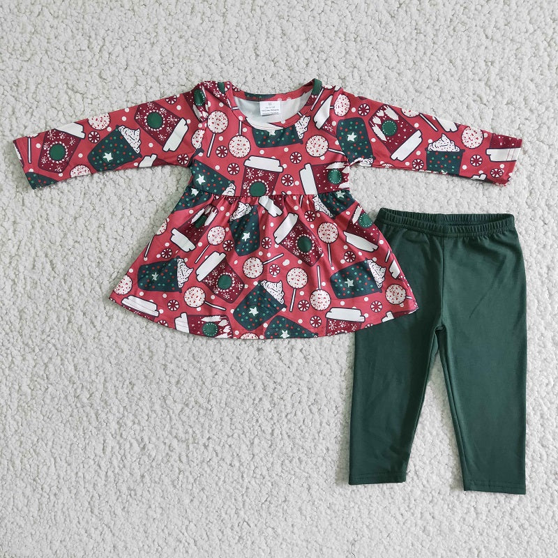6 A18-29 Cup Lollipop Long Sleeve Green Pants Suit