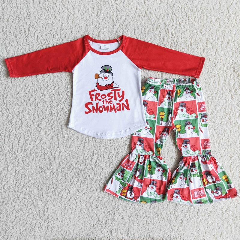 6 A2-2 FROSTy hat snowman red long sleeve red and green bell bottoms set D 908