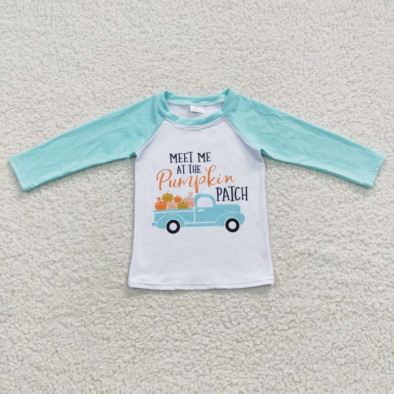 6 A32-3 Green Pumpkin Car Long Sleeve Top