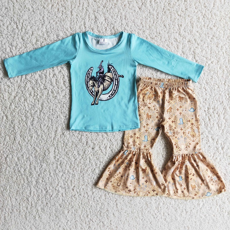 6 A4-3 Horse riding blue top silver bell bottoms suit