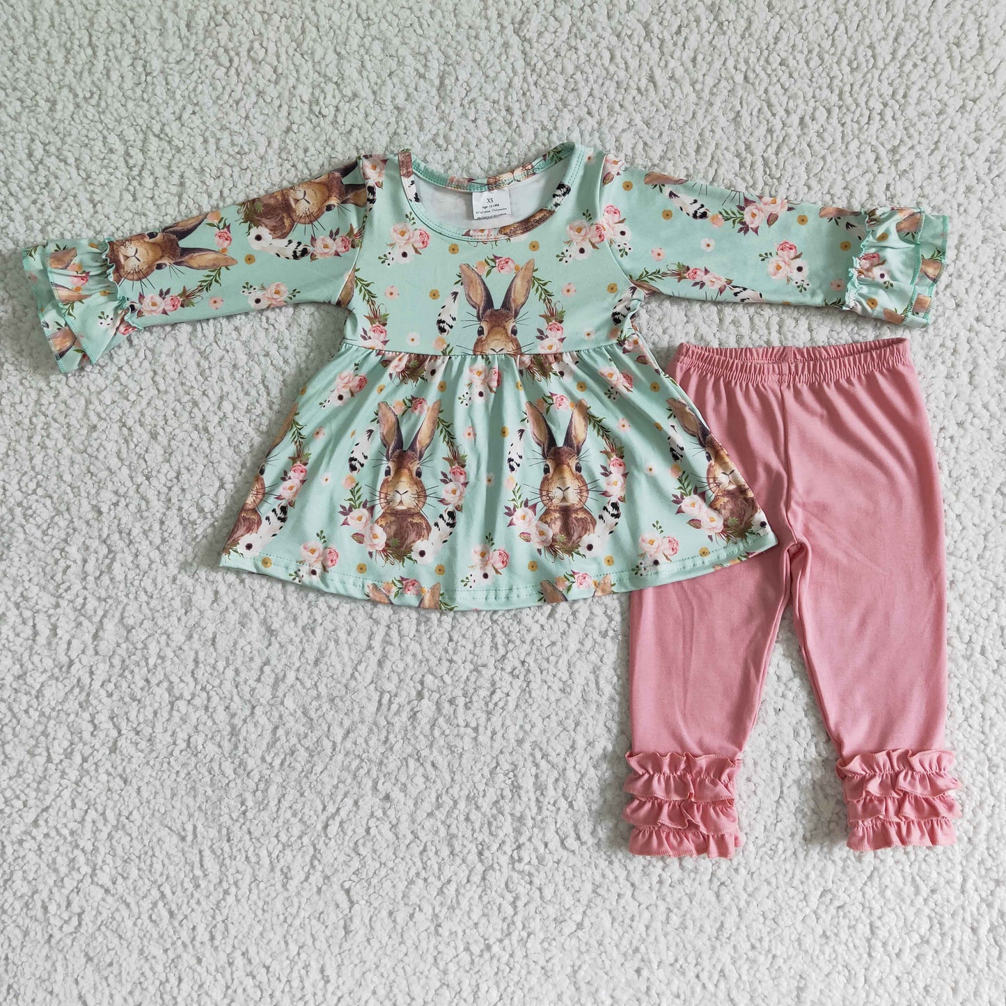 girl easter rabbit tunic solid pink icing pants set