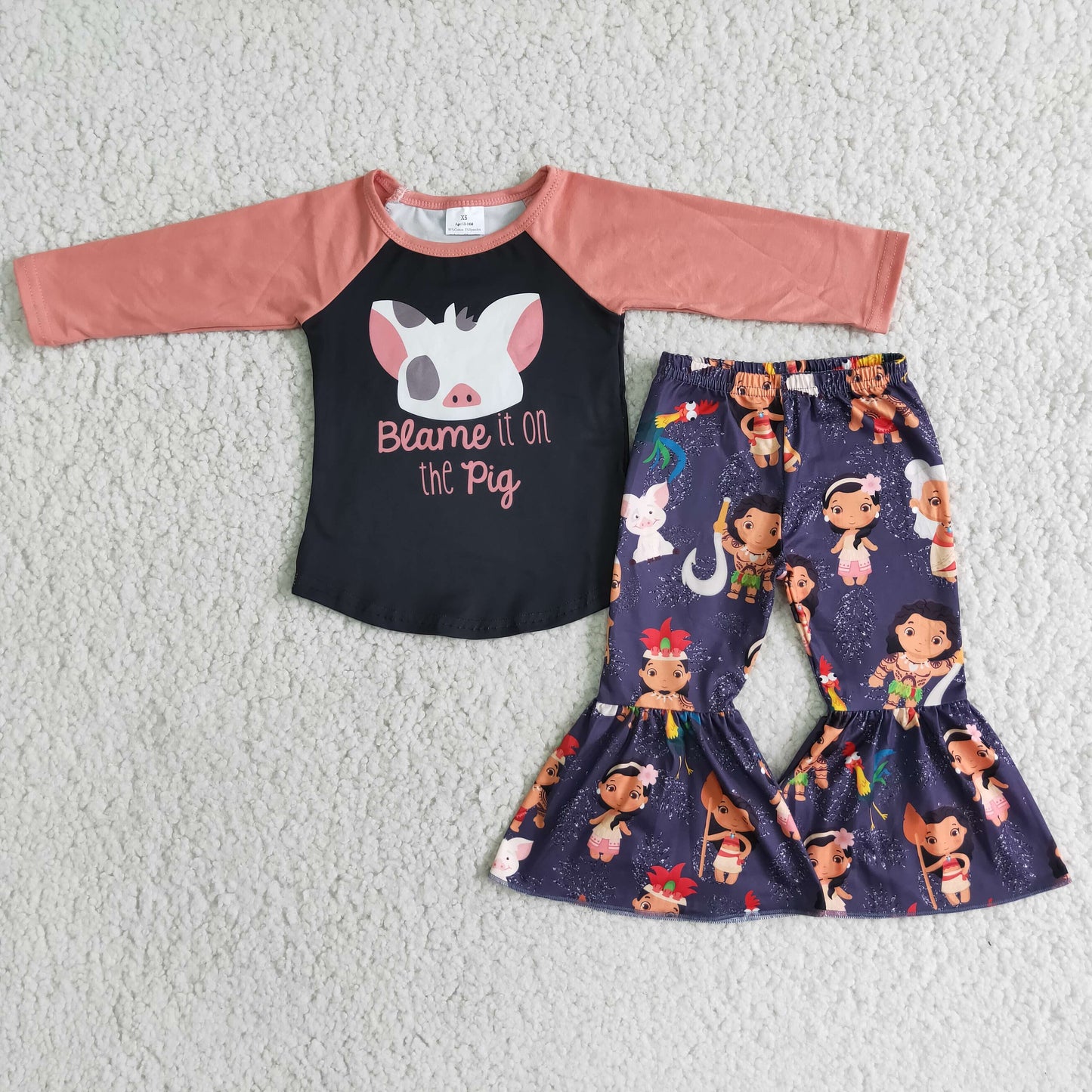 6 B3-40 Long Sleeve Pig Top Flared Pants Suit