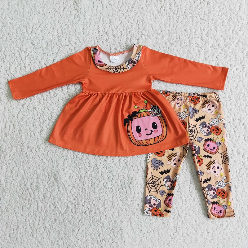 6 B4-40 Cartoon orange long-sleeved top and trousers suit