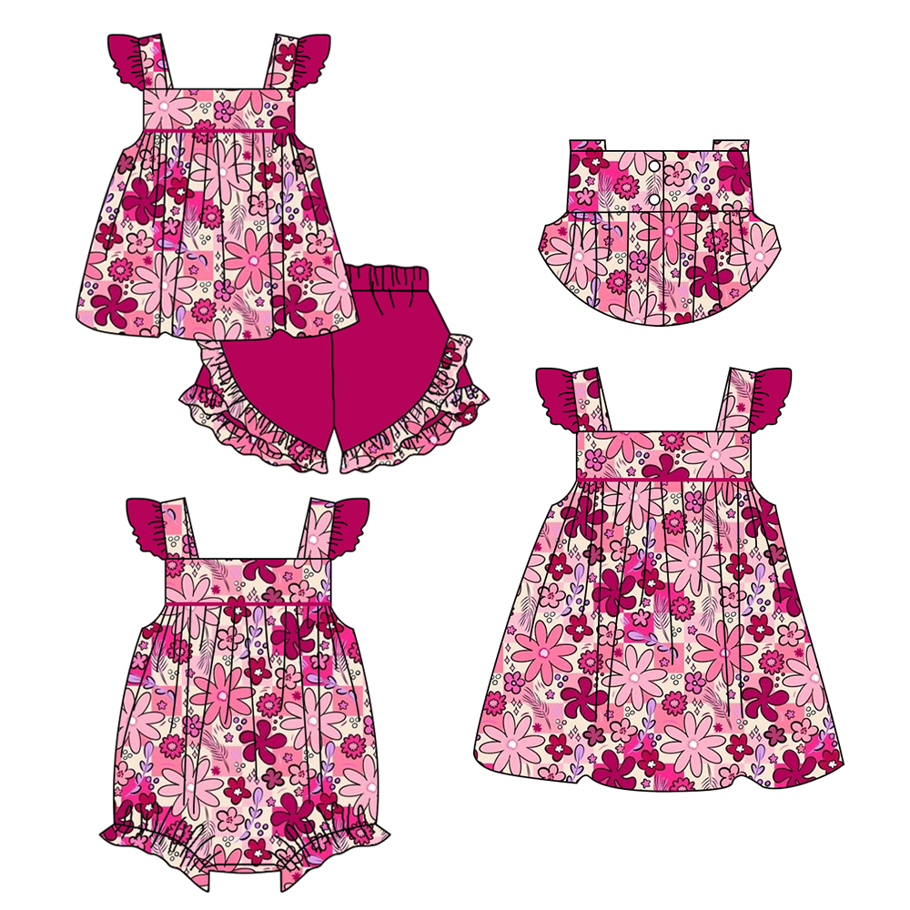 GSSO1005 Floral purple lace sleeveless shorts suit