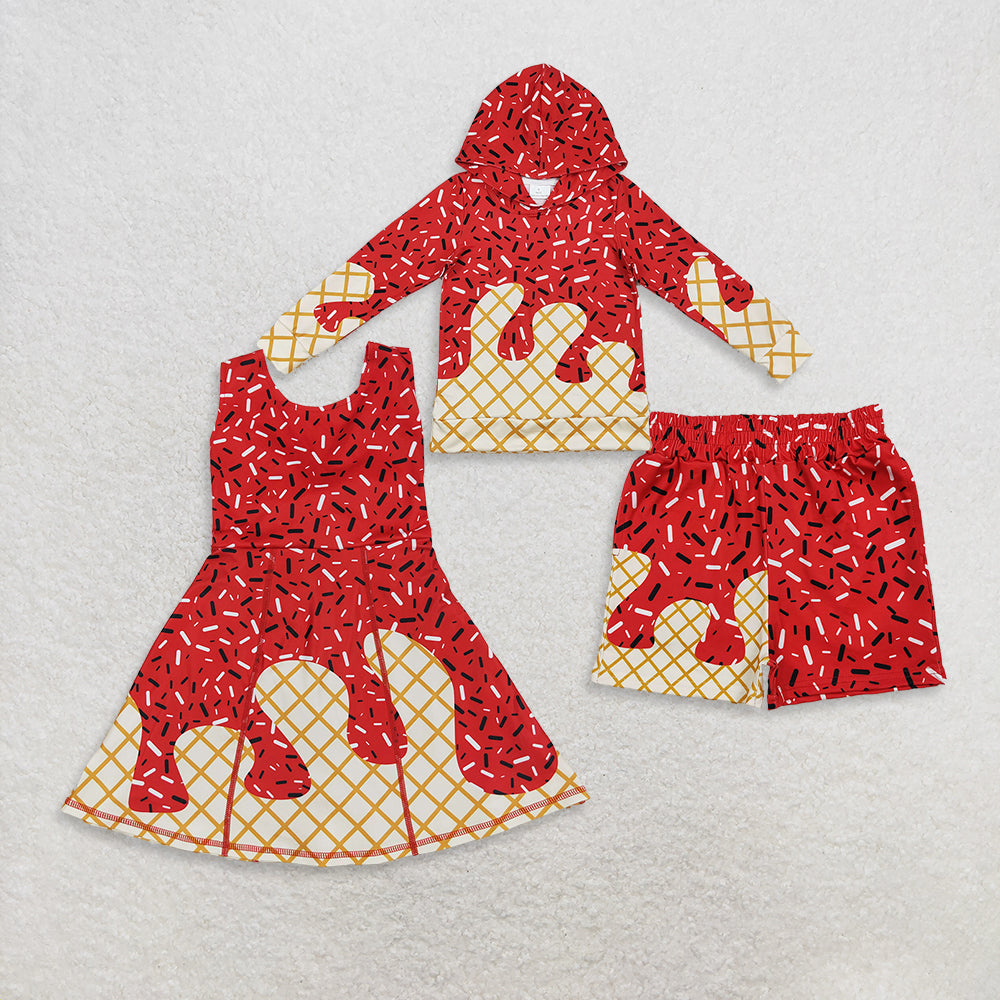 Sibling Baby Boys Girls Red Drip Sprinkles Team Hoodies Shorts Knee Length Dresses D 919