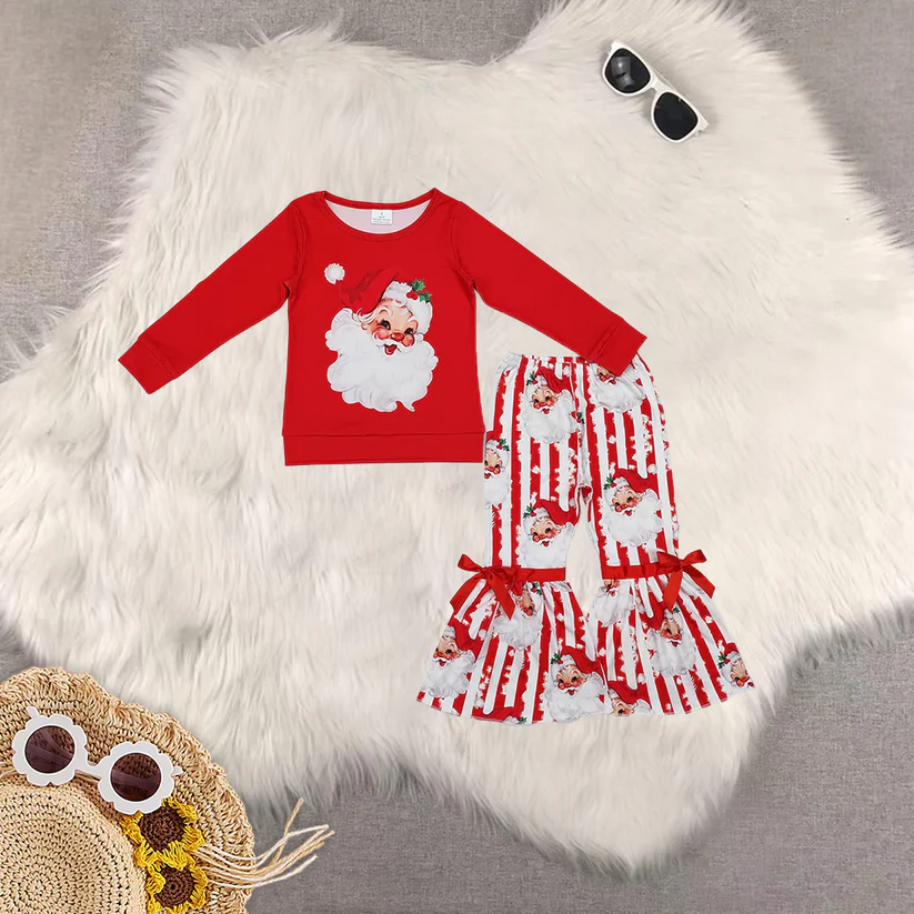 Match Santa Claus Striped Red Long Sleeve Trousers Set Romper D 5.26
