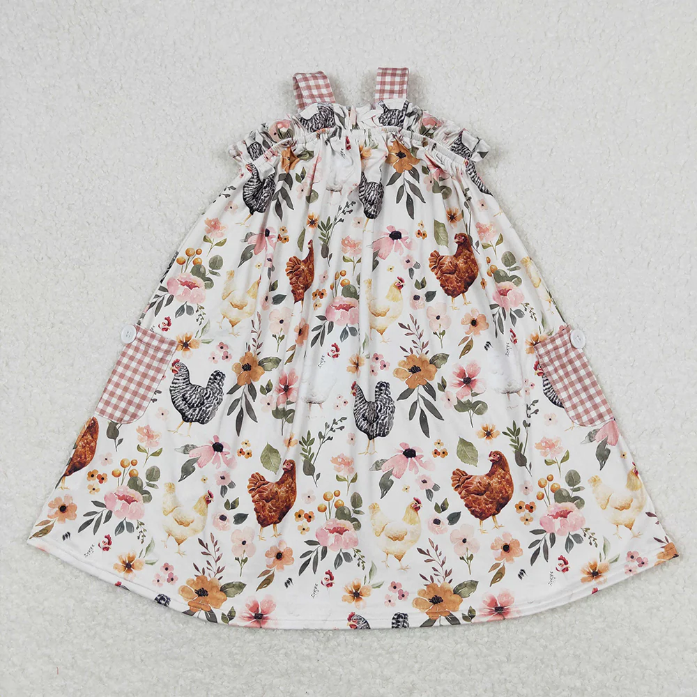 Match Baby Girls Chicken Flowers Farm Romper Dresses