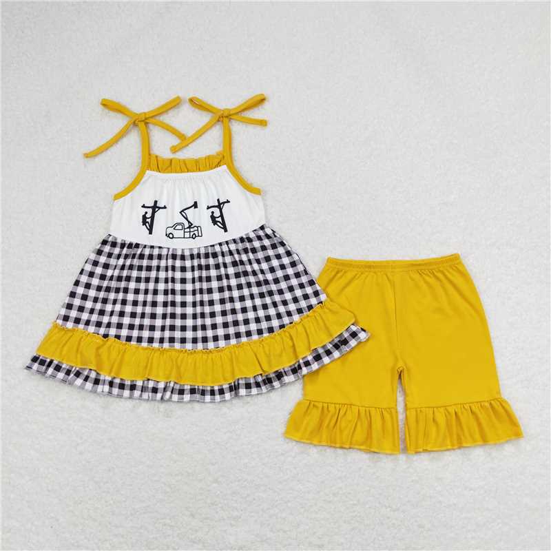 Match Baby Girls Line Man Black Checkered Sibling Rompers Clothes Sets