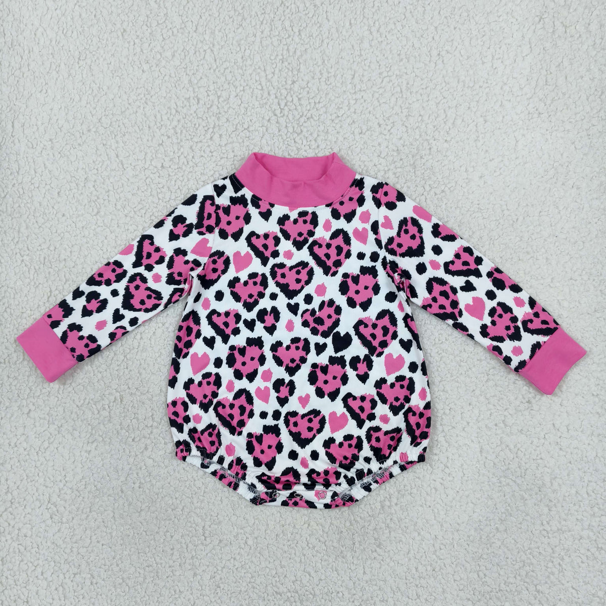 valentine's day pink leopard heart mock neck romper baby clothes