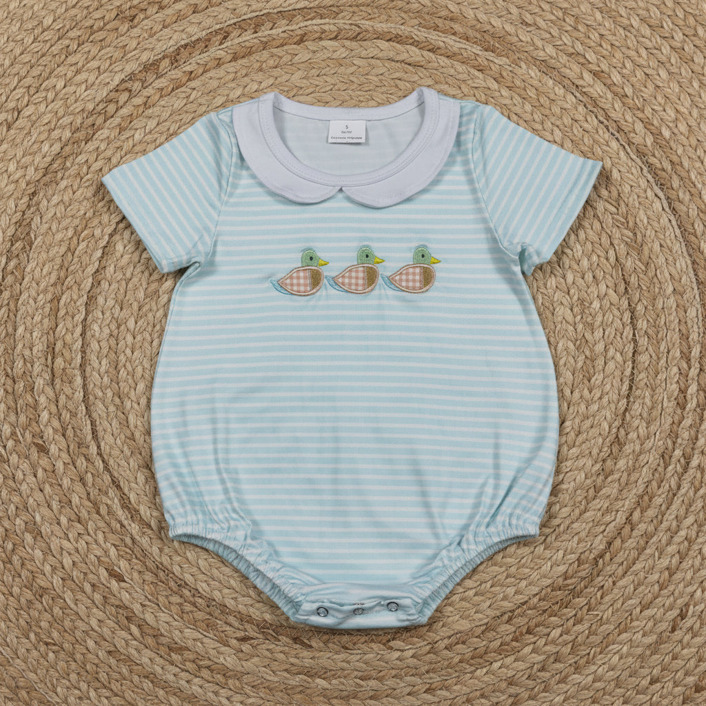 SR4081 baby boy stripes duck embroidery collared bubble romper baby clothes