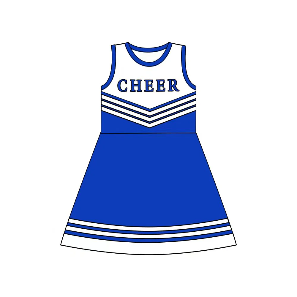 Custom Baby Girls Blue Cheer Team Knee Length Dresses D 8.13