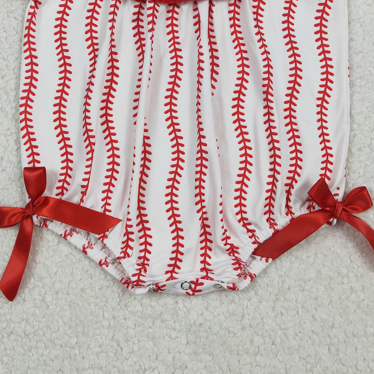 Girls Red Stripe Team Smocked Baseballs Bows Ruffle Rompers for Baby Cute Stripe Smocked Rompers for Little Ones