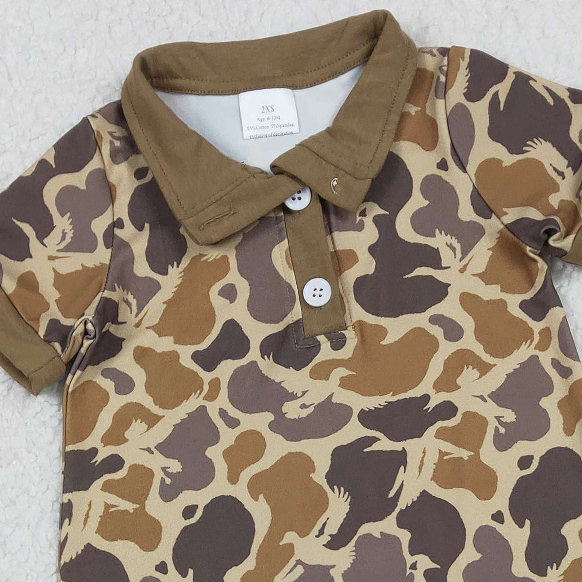 RTS NO MOQ(In Stock ) SR3638 Gray-brown camouflage button-down collar short-sleeved jumpsuit