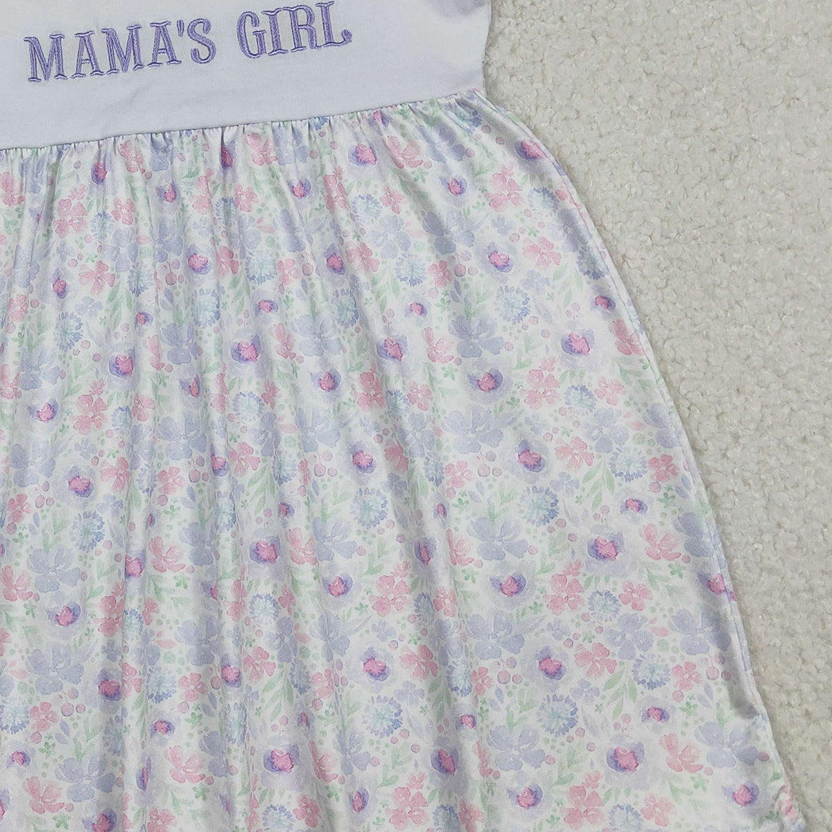 Baby Girls Lavender Floral Embroidery Mama's Girl Knee-Length Dress Feminine Elegant Clothing