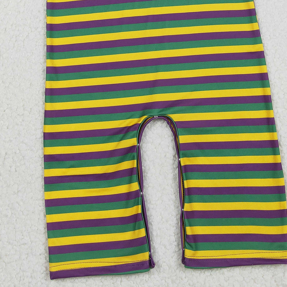 Baby Girls Footie Romper Purple Yellow Green Stripe Button Mardigras Design Comfortable Soft Material Baby Outfit