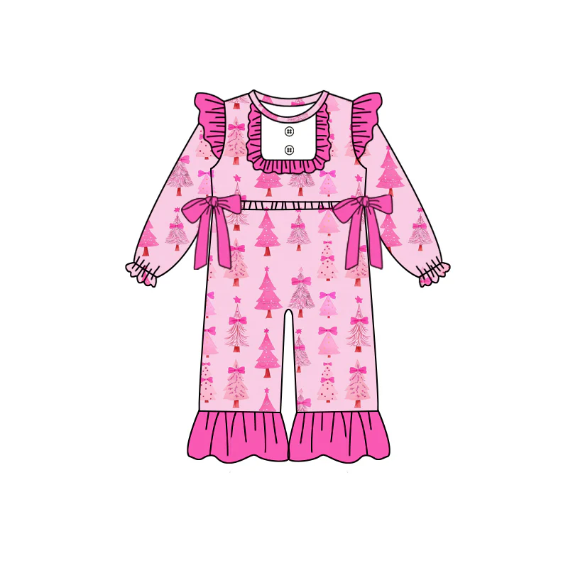 Custom Baby Girls Christmas Pink Trees Bows Rompers D 8.13