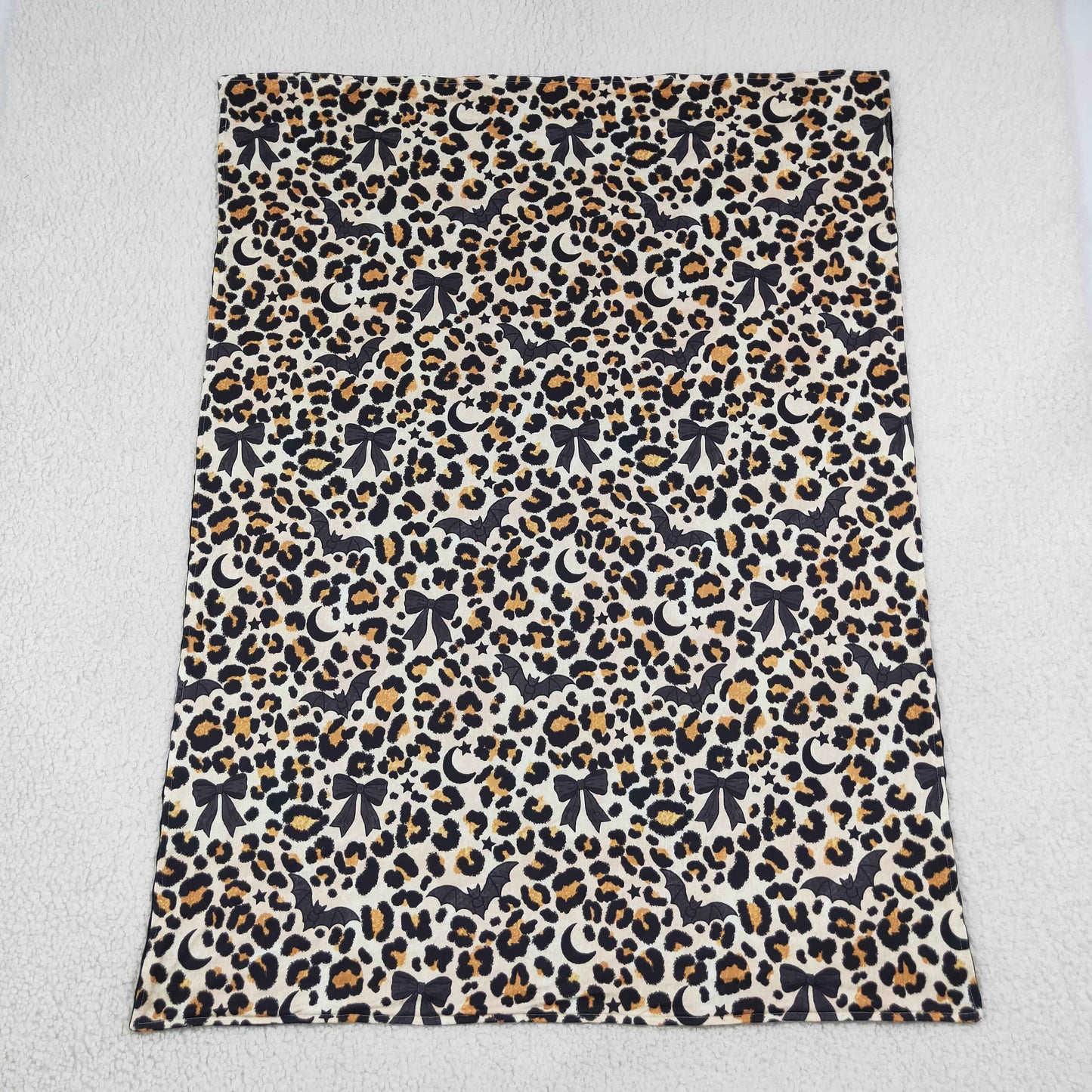 leopard with black bow bat print baby blanket for Halloween