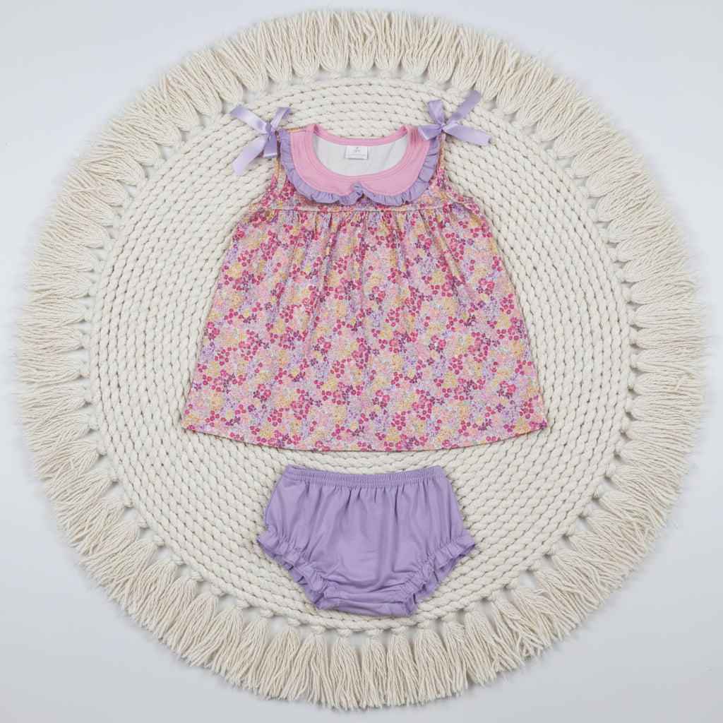 light purple floral collared bummie set